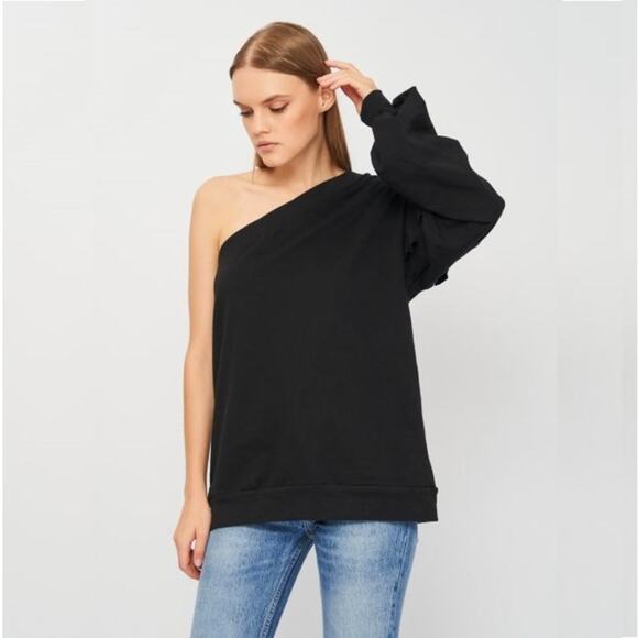 2/$30 ZARA One Shoulder Jumper Sweater Small Black Ruffle Balloon Sleeve #6152 - Picture 1 of 16